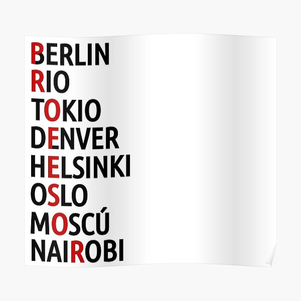 La Casa de Papel Noms des Villes Poster