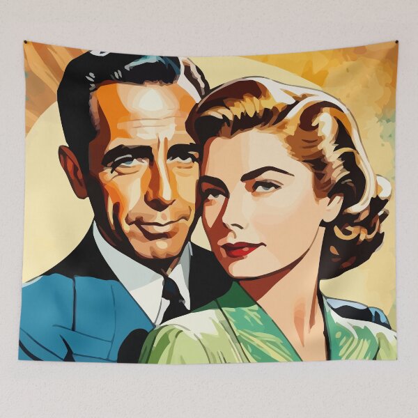 Item preview, Digital portrait inspired by Bogart and Bergman popart background designed and sold by clon-dot-net.