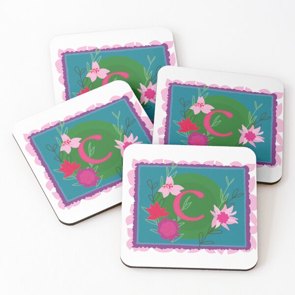 Item preview, Floral Monogram, Initial,  Letter C, coral lettering  designed and sold by bunniyababa.