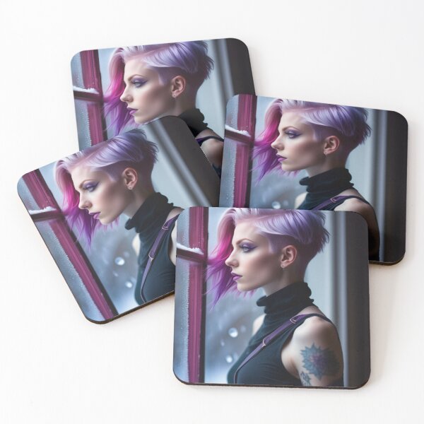 Item preview, Stunningly Beautiful Woman with Pink Hair Looking Out Her Frosted Winter Window designed and sold by Butler in the Home.