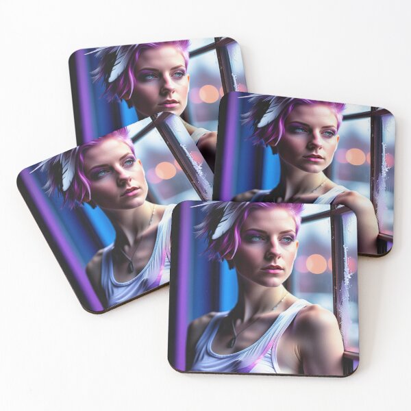 Item preview, Stunningly Beautiful Woman with Pink Colorful Hair Looking Out Her Frosted Winter Window designed and sold by Butler in the Home.