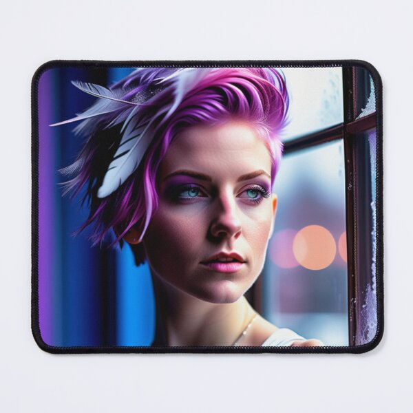 Item preview, Stunningly Beautiful Woman with Pink Colorful Hair Looking Out Her Frosted Winter Window designed and sold by Butler in the Home.