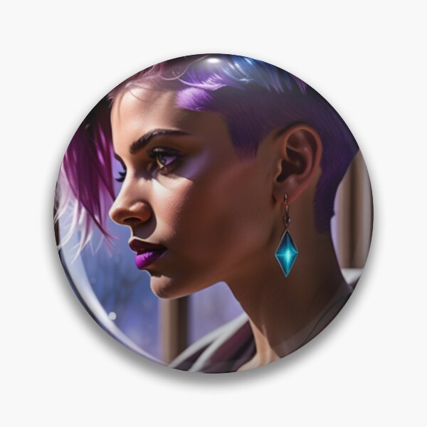 Item preview, Stunningly Beautiful Woman with Pink Purple Colorful Hair Looking Out Her Frosted Winter Window designed and sold by Butler in the Home.