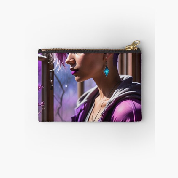 Item preview, Stunningly Beautiful Woman with Pink Purple Colorful Hair Looking Out Her Frosted Winter Window designed and sold by Butler in the Home.
