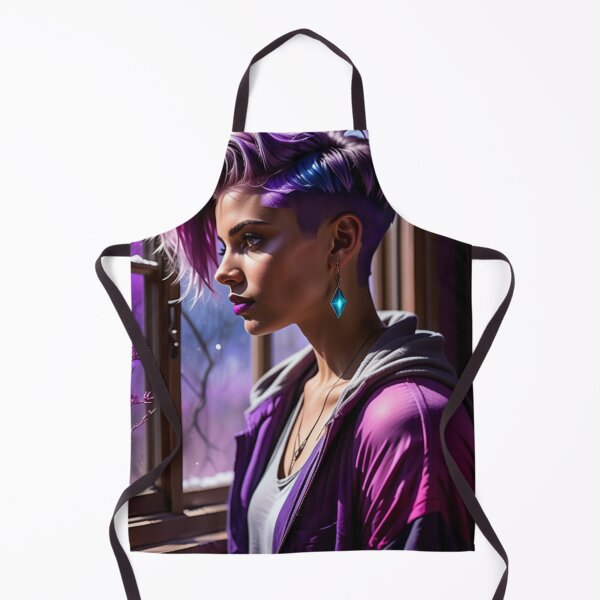 Item preview, Stunningly Beautiful Woman with Pink Purple Colorful Hair Looking Out Her Frosted Winter Window designed and sold by Butler in the Home.