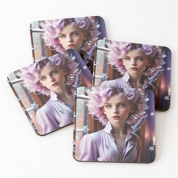 Item preview, Stunningly Beautiful Woman with Pink Purple Colorful Hair Looking Out Her Frosted Winter Window designed and sold by Butler in the Home.