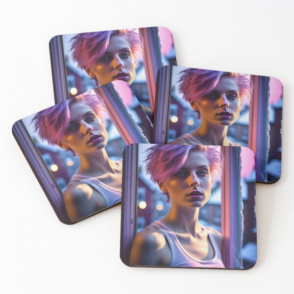 Item preview, Stunningly Beautiful Woman with Pink Colorful Hair Looking Out Her Frosted Winter Window designed and sold by Butler in the Home.