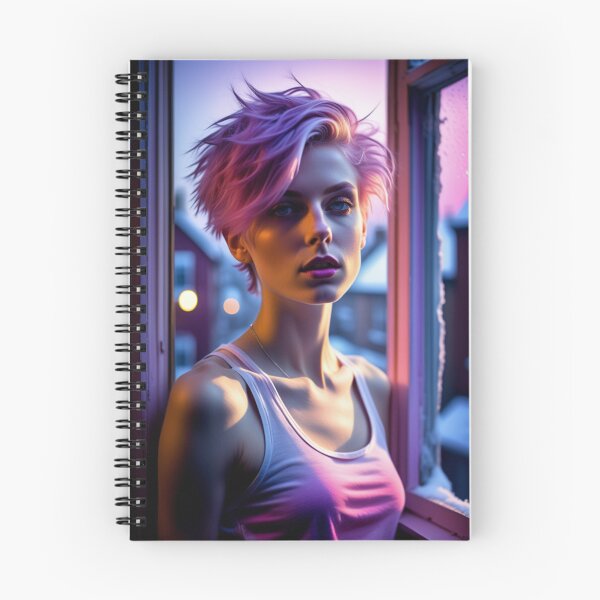 Item preview, Stunningly Beautiful Woman with Pink Colorful Hair Looking Out Her Frosted Winter Window designed and sold by Butler in the Home.