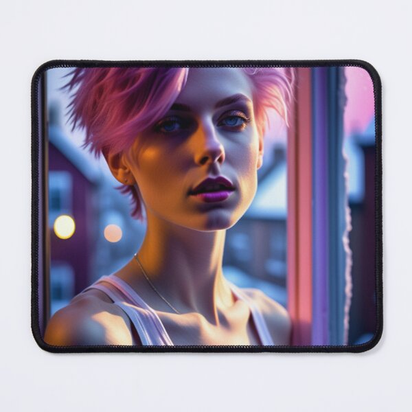 Item preview, Stunningly Beautiful Woman with Pink Colorful Hair Looking Out Her Frosted Winter Window designed and sold by Butler in the Home.