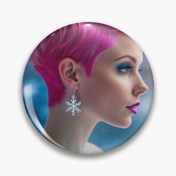 Item preview, Stunningly Beautiful Woman with Pink Colorful Hair Looking Out Her Frosted Winter Window designed and sold by Butler in the Home.