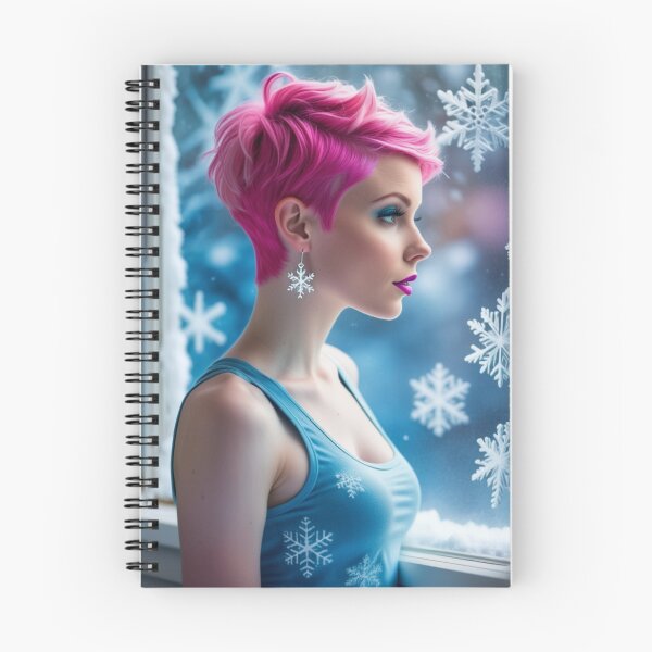 Item preview, Stunningly Beautiful Woman with Pink Colorful Hair Looking Out Her Frosted Winter Window designed and sold by Butler in the Home.