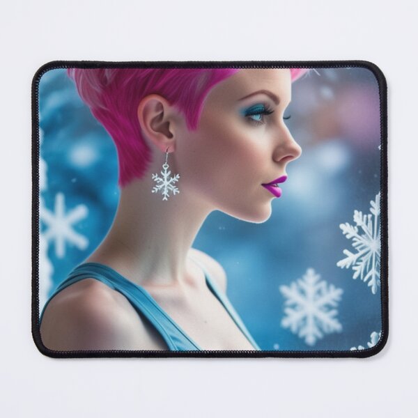 Item preview, Stunningly Beautiful Woman with Pink Colorful Hair Looking Out Her Frosted Winter Window designed and sold by Butler in the Home.