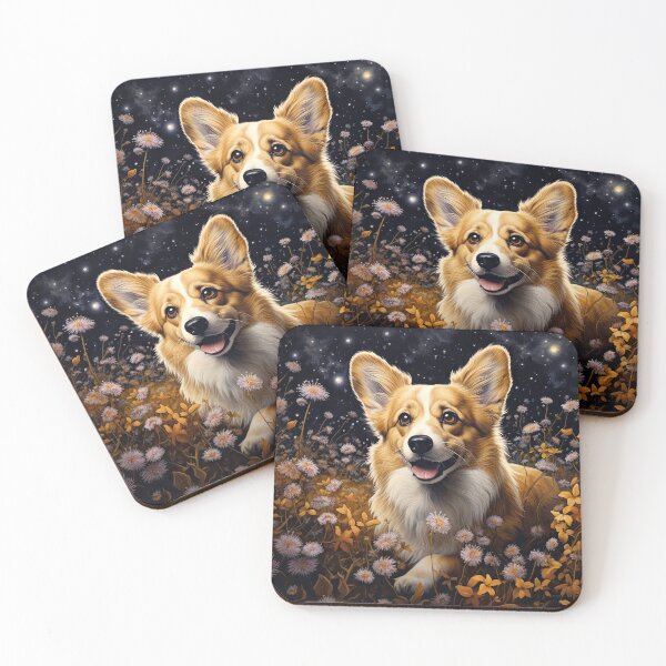 Item preview, cute Corgi dog on a flower meadow in the moonlight designed and sold by WallyPink.