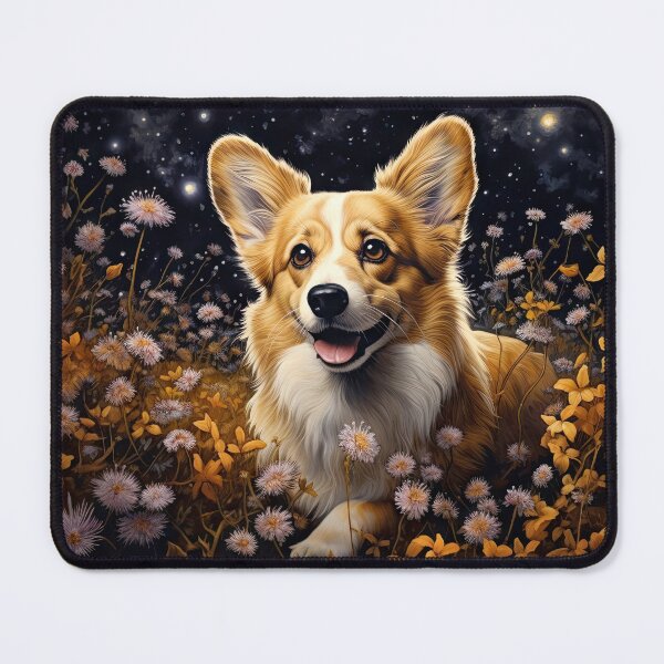 Item preview, cute Corgi dog on a flower meadow in the moonlight designed and sold by WallyPink.