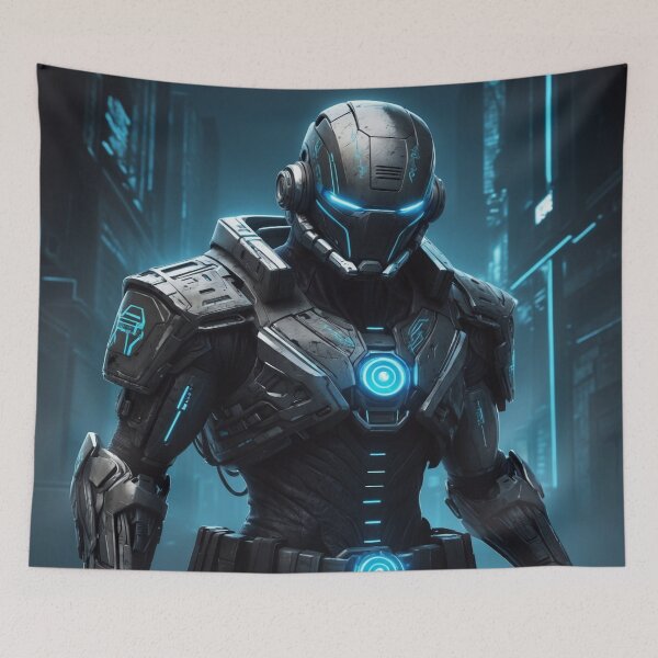 Item preview, Cybernetic Bounty Hunter Sketch: Blockchain Expert in a Post-Apocalyptic Cyberpunk World designed and sold by luminamatrixart.