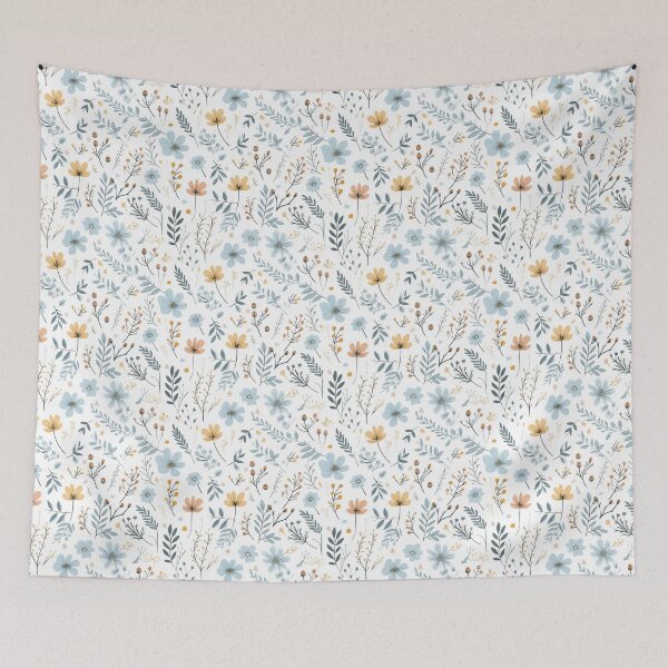 Item preview, A pattern with leaves and flowers on a light blue background - 1950's House Wallpaper - Classic designed and sold by Paul-05.