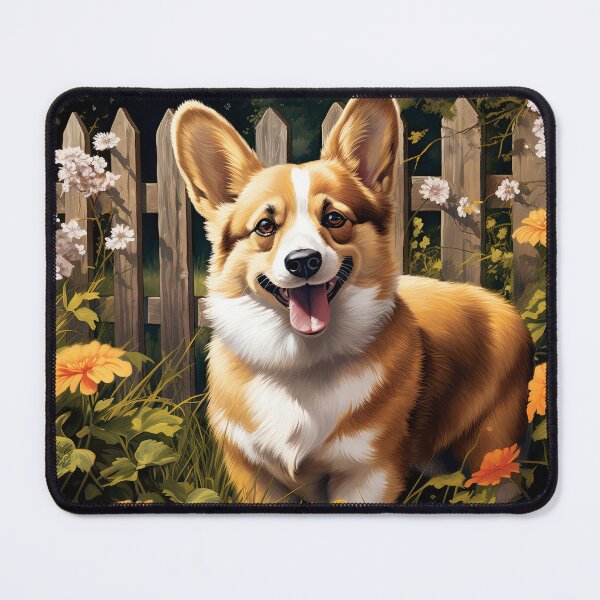Item preview, cute Welsh Corgi dog in beautiful summer garden designed and sold by WallyPink.