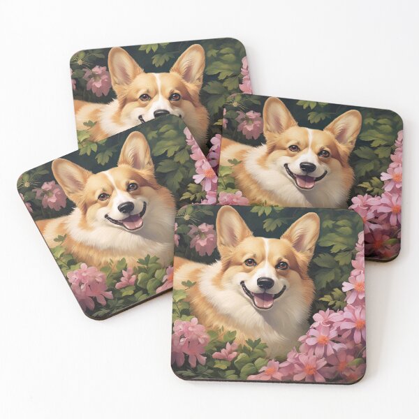 Item preview, cute Welsh Corgi dog in the flower garden designed and sold by WallyPink.