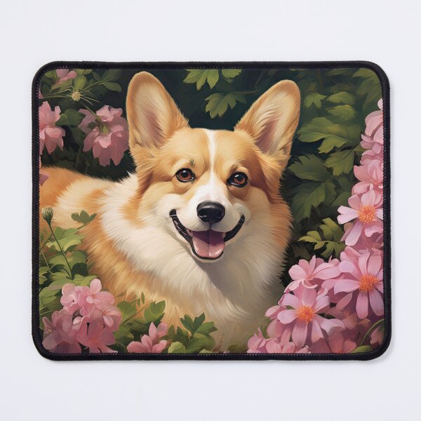 Item preview, cute Welsh Corgi dog in the flower garden designed and sold by WallyPink.