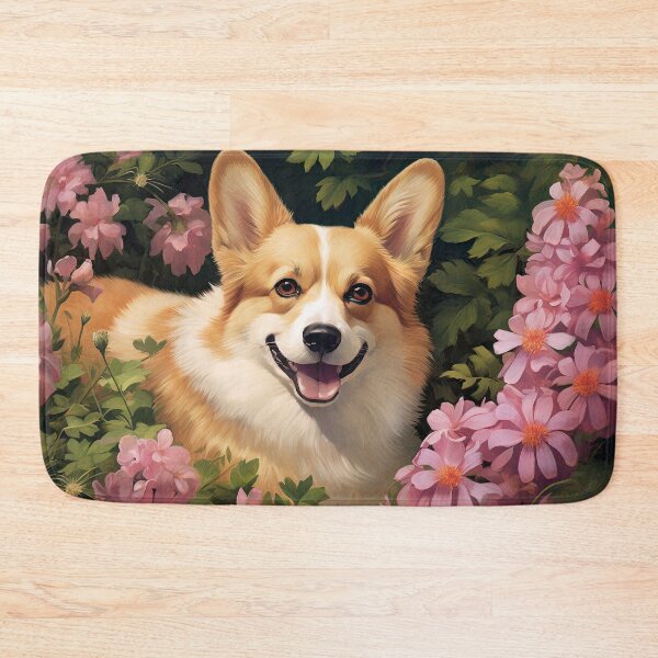Item preview, cute Welsh Corgi dog in the flower garden designed and sold by WallyPink.