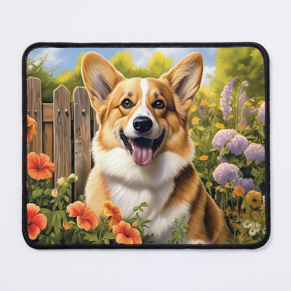 Item preview, cute Welsh Corgi dog in the middle of blooming flowers designed and sold by WallyPink.