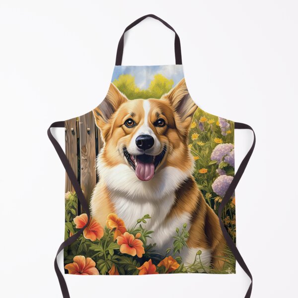 Item preview, cute Welsh Corgi dog in the middle of blooming flowers designed and sold by WallyPink.