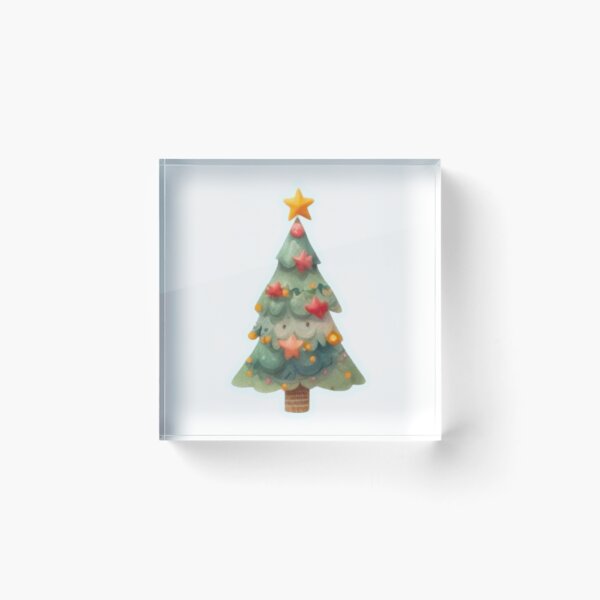 Item preview, Forest Green Christmas Tree Doodle - Christmas Tree with Ornaments and Stars Pattern Watercolor Painting designed and sold by Star-Fragment.