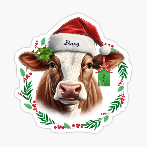 Christmas Cow Daisy Sticker