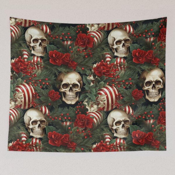 Item preview, Candy Cane Twisted Skull Holiday Pattern designed and sold by Driftwood Spirits.