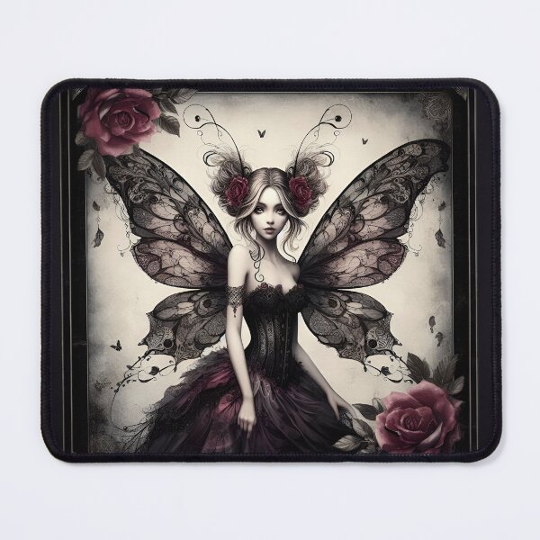 Item preview, Romantic Gothic Victorian Style Fairy with Roses in Black and Burgundy Red designed and sold by coreexpressions.