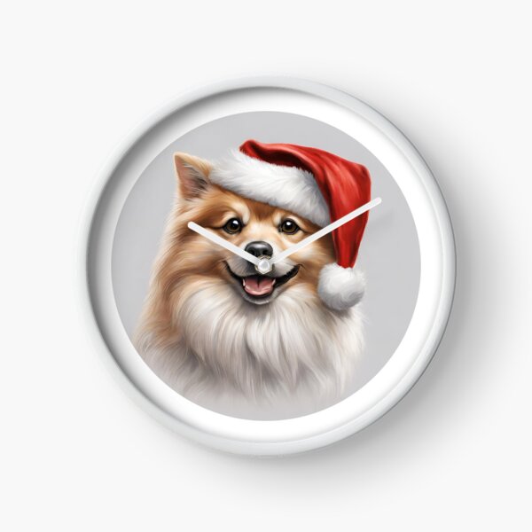 Item preview, Christmas illustration. Cute German Spitz with red Santa hat designed and sold by HappyNoireArt.