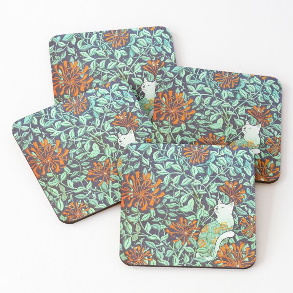 Item preview, Cat and honeysuckle flowers designed and sold by Syntetyc.