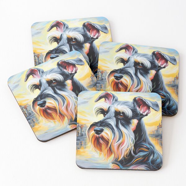 Item preview, Schnauzer On the River Below A Glowing Sky designed and sold by barksandsqueaks.