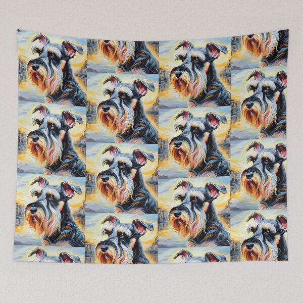 Item preview, Schnauzer On the River Below A Glowing Sky designed and sold by barksandsqueaks.
