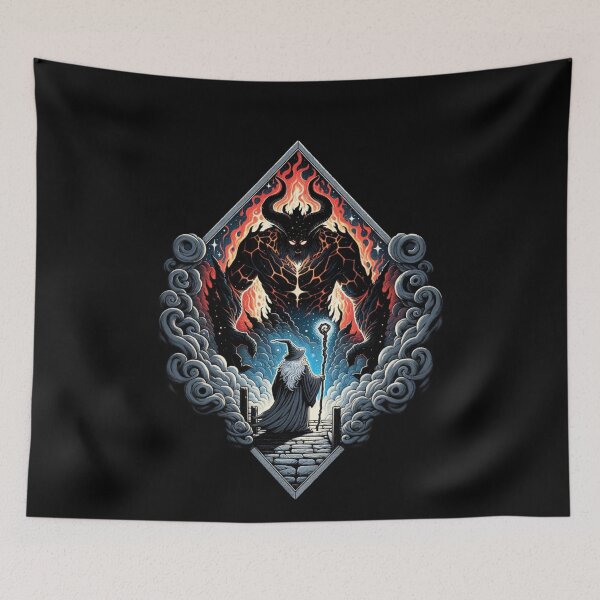 Item preview, Fiery Face-off: Wizard versus Demonic Creature - Fantasy designed and sold by Fenay Designs.