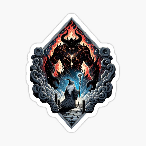 Item preview, Fiery Face-off: Wizard versus Demonic Creature - Fantasy designed and sold by Fenay Designs.