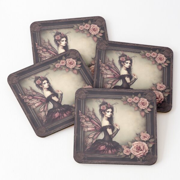 Item preview, Romantic Gothic Victorian Style Fairy with Roses in Black and Burgundy Red designed and sold by coreexpressions.