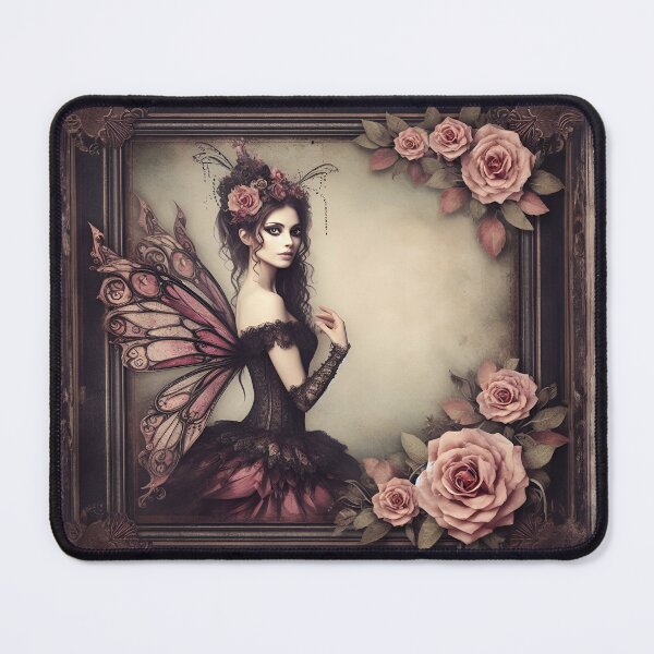 Item preview, Romantic Gothic Victorian Style Fairy with Roses in Black and Burgundy Red designed and sold by coreexpressions.