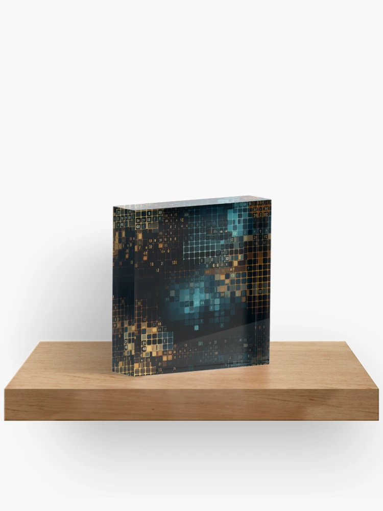 Thumbnail 2 of 5, Acrylic Block, Digital Code Abstract Pattern designed and sold by SideSignal.