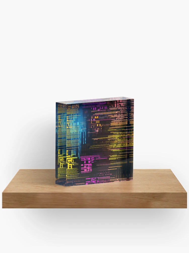 Thumbnail 2 of 5, Acrylic Block, Digital Code Abstract Pattern designed and sold by SideSignal.