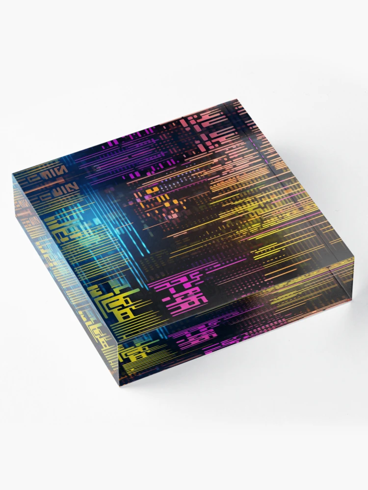 Thumbnail 4 of 5, Acrylic Block, Digital Code Abstract Pattern designed and sold by SideSignal.