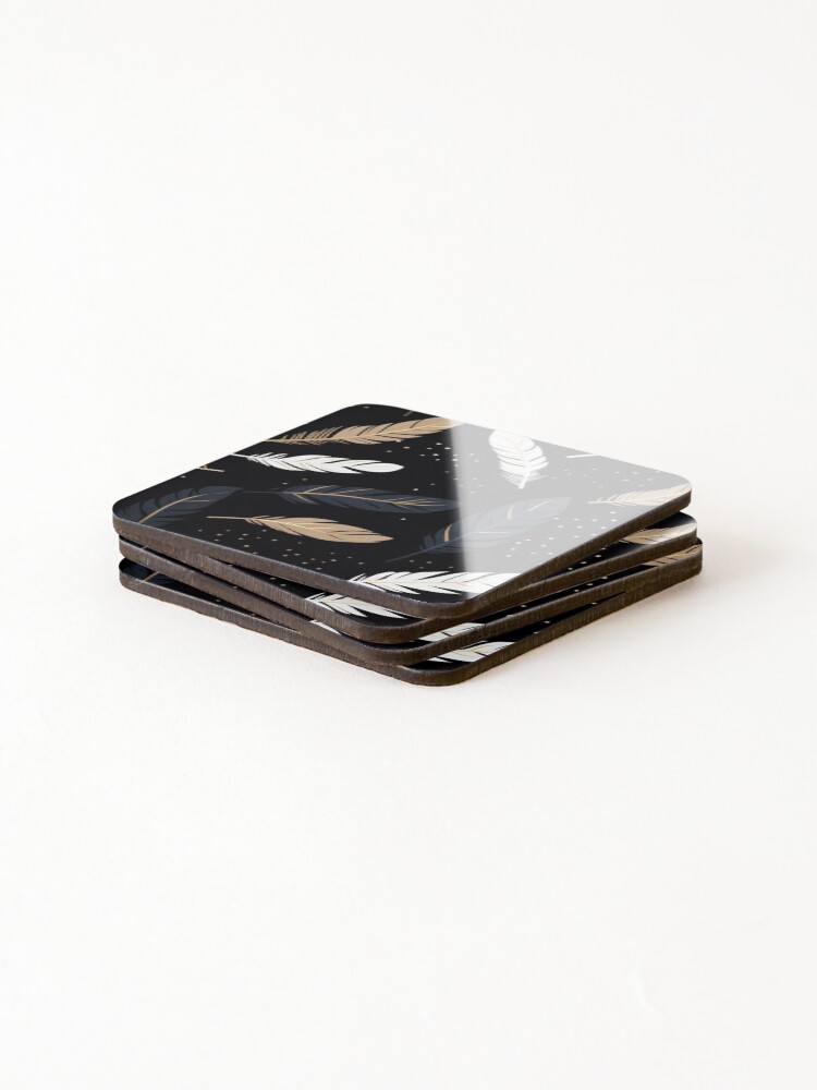 Thumbnail 4 of 5, Coasters (Set of 4), Feather Pattern designed and sold by SideSignal.