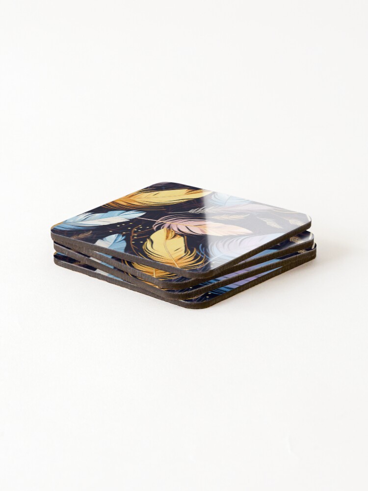 Thumbnail 4 of 5, Coasters (Set of 4), Feather Pattern designed and sold by SideSignal.