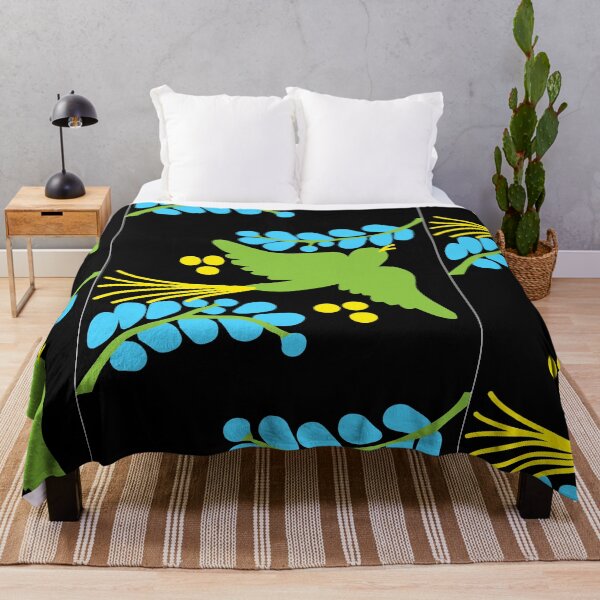 Item preview, Talavera bird 12, green on black, Bright Dark Vibrant Colorful designed and sold by elizdesign.