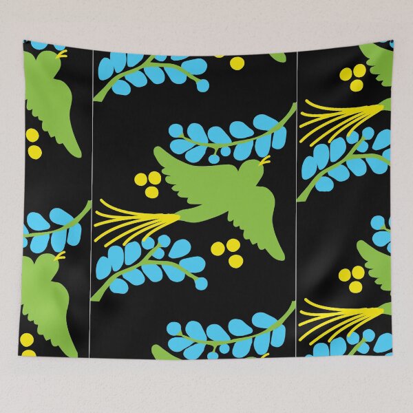 Item preview, Talavera bird 12, green on black, Bright Dark Vibrant Colorful designed and sold by elizdesign.