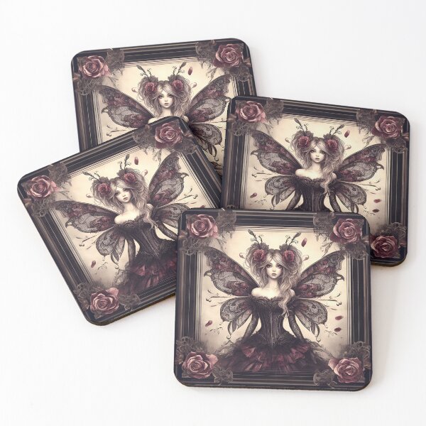 Item preview, Romantic Gothic Victorian Style Fairy with Roses in Black and Burgundy Red designed and sold by coreexpressions.