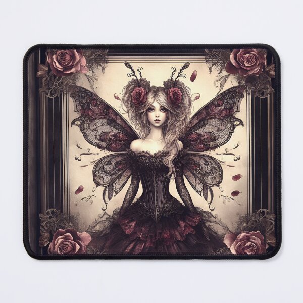 Item preview, Romantic Gothic Victorian Style Fairy with Roses in Black and Burgundy Red designed and sold by coreexpressions.