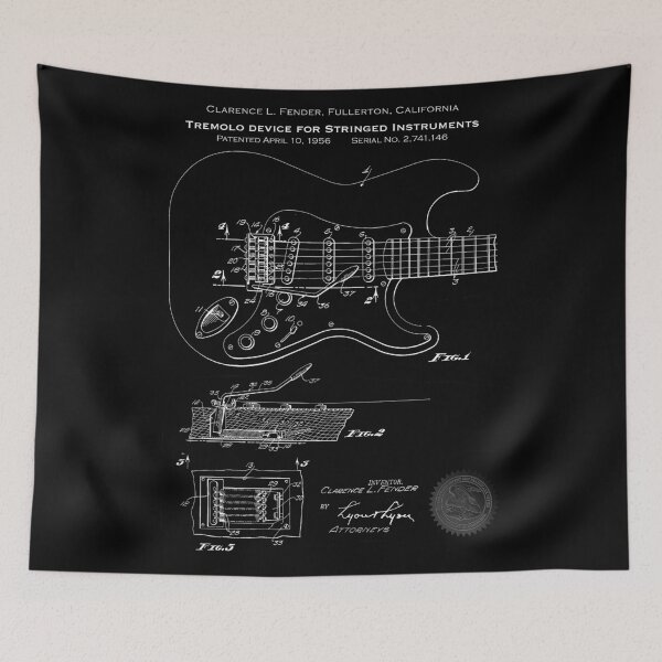 Item preview, 1956 Stratocaster Guitar Patent Office Drawing tremolo bar designed and sold by Peter P @ MedleyMerch.