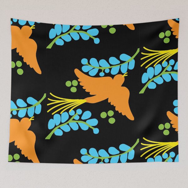Item preview, Talavera bird 13, orange on black, Bright Dark Vibrant Colorful designed and sold by elizdesign.