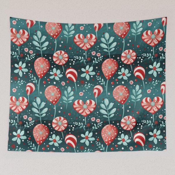Item preview, Candy Cane  Hearts and Floral Pattern designed and sold by Driftwood Spirits.